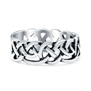 Celtic Oxidized Band Solid 925 Sterling Silver Thumb Ring (7mm)